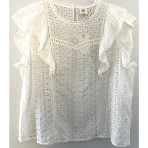 NWT Good Hart White Eyelet Lace Blouse Flutter Sleeve Boho Anthro Cottagecore XL